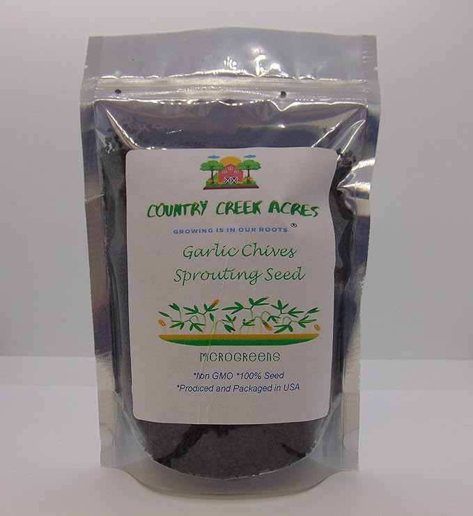 4 oz Garlic Chive Seeds, Non-GMO Microgreen Pure Seed,- Delicious Herb! Microgreens, Sprouting Seeds,- Country Creek LLC. Brand