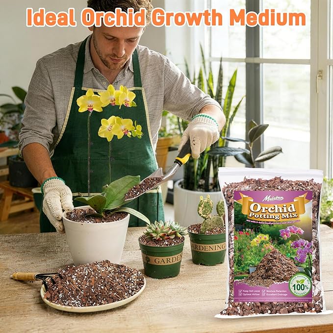Orchid Bark Potting Mix - 18QT Natural Orchid Potting Mix for Repotting, Blended with Small Pine Bark and Perlite to Provide Ideal Ventilation and Good Drainage for Orchids and Other Potted Plants