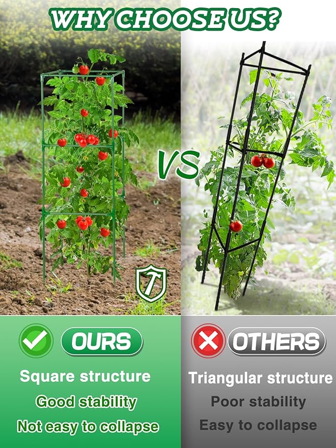 45x14.5x14.5in Adjustable Tomato Cage for Garden - 2 Pack Easy to Assemble Square Tomato Plant Support Poles, Heavy Duty Metal Plant Tower Stakes Cucumber Trellis for Climbing Vegetable Flowers Fruits