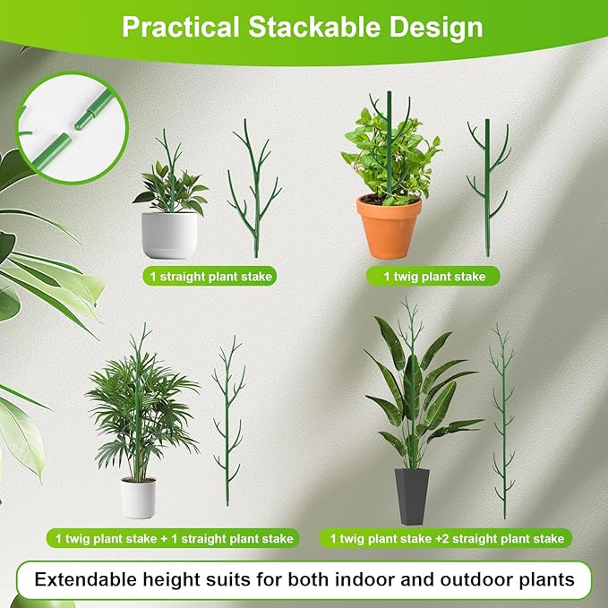 7 Pack Monstera Plant Support - 24.4" Plant Support Stakes for Indoor Plants Sticks Support Tall Indoor Plant Stakes with Twist Ties Stackable Plant Stem Support for Monstera Plants