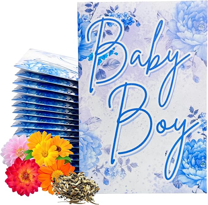 Wildflower Seed Packets Baby Boy Baby Shower Party Favors (Pack of 30) - Wildflower Seed Packet Favors Gift Boy Blue