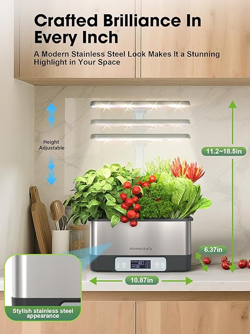 Homeleafy Hydroponics Growing System Kit, 8 Pods Smart Indoor Herb Garden with WiFi App Control, Seeds Pod Kit,LED Grow Light,Stainless Steel Herbs Planter for Lettuce,Basil,Gardening Gifts