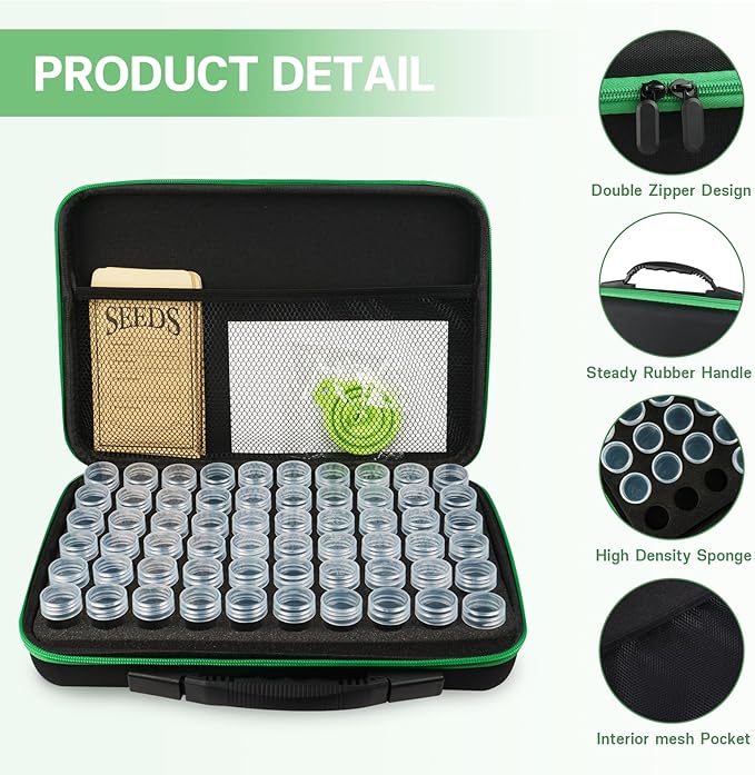 60 Slots Seed Storage Organizer with 10 Envelopes, Garden Seed Packet Container with Label Stickers Zipper Bag for Flower Plants Vegetable