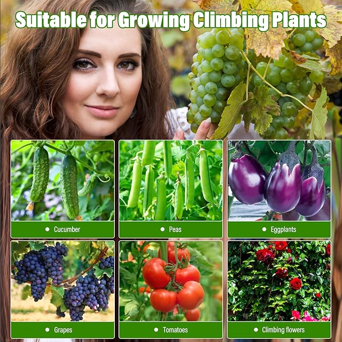 Cucumber Trellis for Raised Bed, Tall Metal Garden Trellis for Climbing Plants Outdoor with Netting, Gloves, Garden Tools, Trellis for Vegetables Plant Support Peas Fruit Flower Grape