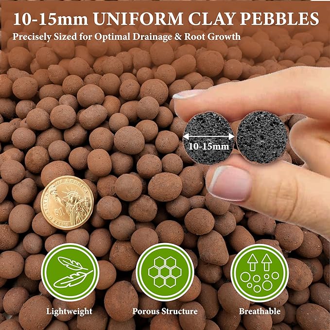 2.5qt LECA Clay Pebbles for Plants, 10-20mm LECA Balls for Hydroponics, Natural Clay Balls for Plants Drainage, Expanded Pebbles for Orchids, Soil Amendment, Orchid Potting Mix