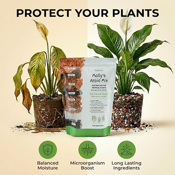Molly's Aroid Mix - Premium Soilless Potting Mix for Houseplants - Fast Draining, Chunky & Easier to Water vs. Soil for Indoor Plants - with Bark, Coco Chips, Worm Castings, Mycorrhizae 5 Dry Quarts