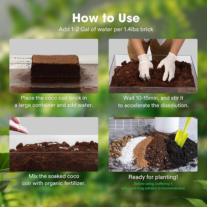 VIVOSUN Coco Coir Brick, 1.4lbs 100% Natural Organic Compressed Coconut Coir Fiber with Low EC, PH Balance & High Nutrition, Coconut Fiber Substrate, Coconut Soil for Plants, 6-Pack
