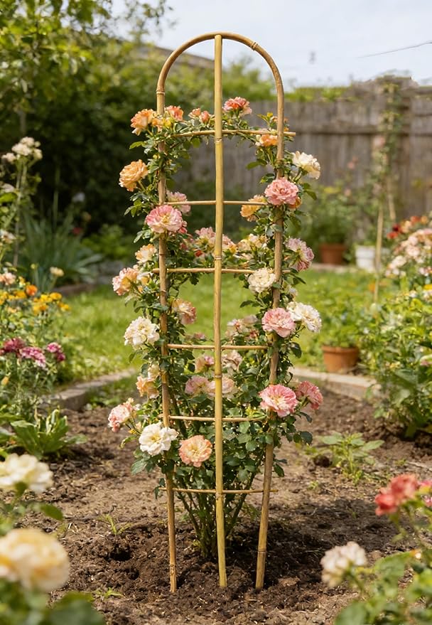 4 Pack 4.8 Ft Natural Bamboo U-Shaped Trellis, Oltara Plant Support Trellis for Outdoor, Garden, Climbing Plants, Vines, Potted Plants, Flowers
