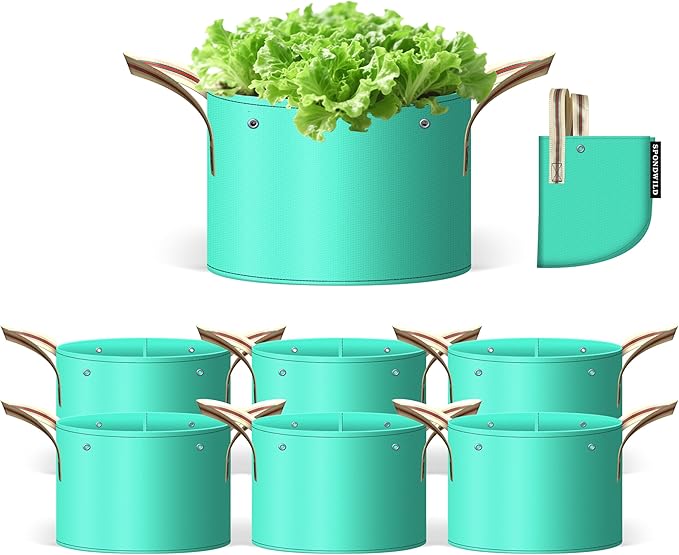 SPONDWILD 7 Pcs 15 Gallon Grow Bags, PE Garden Grow Bags for Plants with Branch-Binding Holes and Bottom Drain Holes, Ideal for Vegetables, Strawberries and Flowers