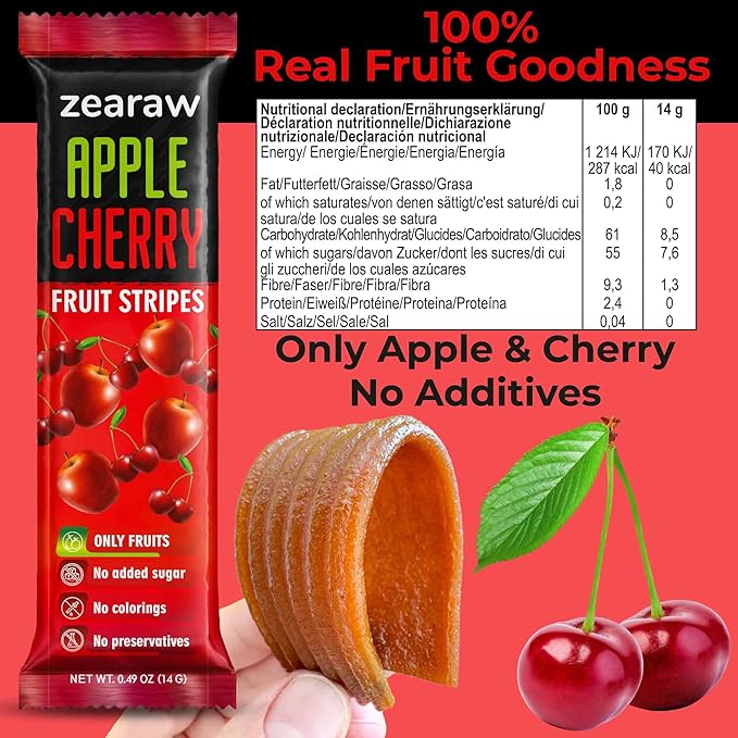 ZEARAW Healthy Fruit Snacks for Adults and Kids – 30 Fruit Leather with Dried Cherry, Blueberry, Banana – Vegan Low-Carb Variety Pack Strips for Kids – Sugar Free Bars