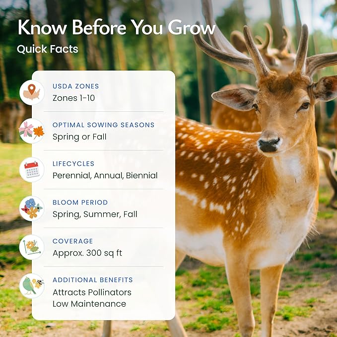 Created By Nature Deer-Resistant Wildflower Seed Mix, 17 Flower Varieties, 44,000 Seeds