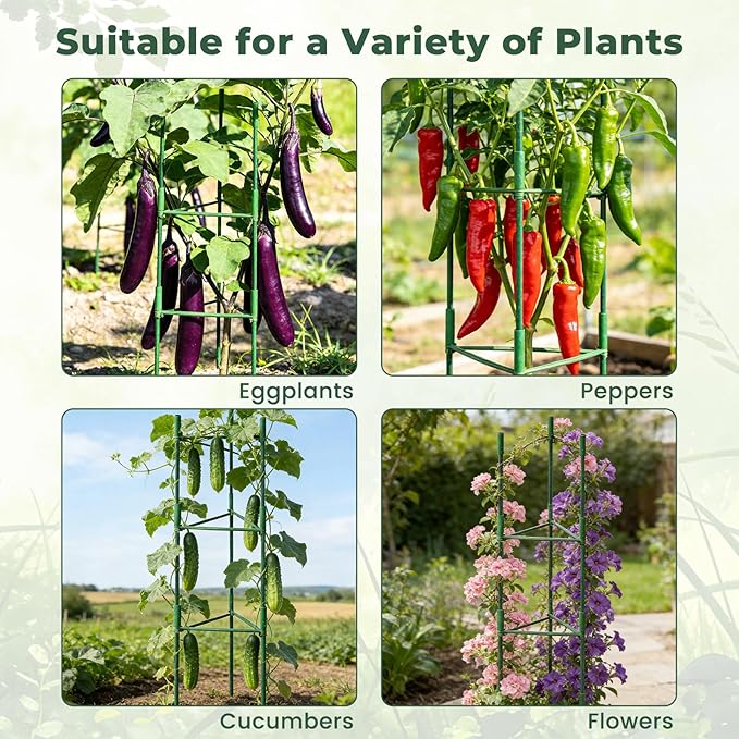 6 Pack Tomato Cages for Garden, Up to 48in Adjustable Tomato Cage, Tomato Stakes Plant Cage for Garden Plant Support, Climbing Vegetables Plants Flowers