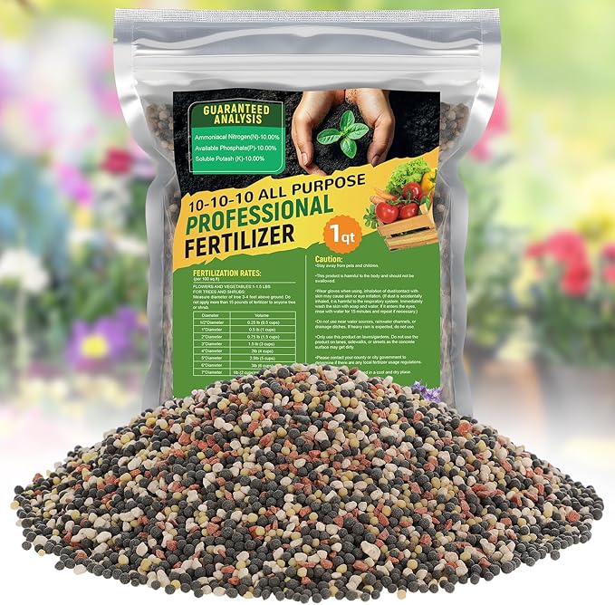 10-10-10 Slow-Release Premium Fertilizer - All-Purpose Plant Food for Indoor Outdoor Gardening Vegetables Flowers Lawn Trees Shrubs, 1 Quart