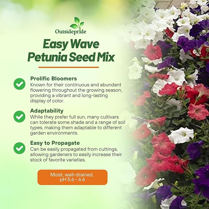 Outsidepride The Flag Mix Easy Wave Petunia Seeds - 30 Pcs. Annual, Compact & Spreading Flower Seeds for Planting Low Growing Vibrant Blooms, Ideal for Garden Beds, Baskets & Container Displays
