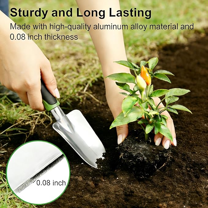 Garden Tools Set, 3-Piece Heavy Duty Gardening Hand Tools, Rust-Proof Cast Aluminum Construction with Soft Non-Slip Rubber Grips, Ideal for Digging, Planting, Weeding & Transplanting (Green)