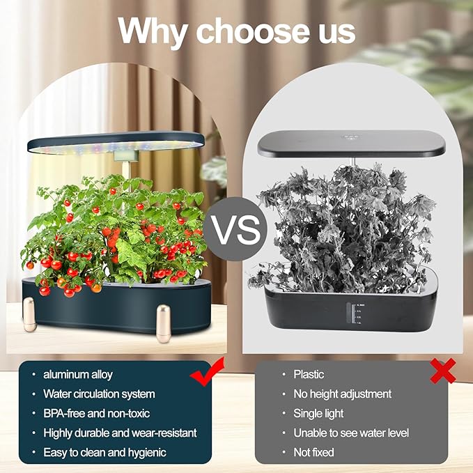 Hydroponics Growing System Indoor Garden 12 Pods Plant Germination Kit Aeroponic Herb Vegetable Growth Lamp Countertop with LED Grow Light (Black)