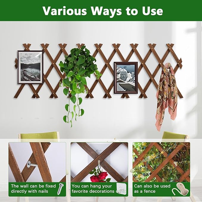 4 PCS Expandable Garden Trellis, 13.2" x 63" Trellis for Climbing Plants Outdoor, Wooden Lattice Fence Wall Panel Lattice Panels for Outside, for Climbing Plants Vine Ivy Rose Cucumbers Clematis
