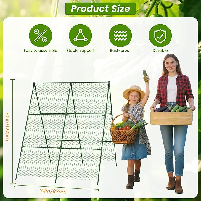 Cucumber Trellis, 35" X 50" A-Frame Garden Trellis for Climbing Plants Outdoor, Trellis Cucumber for Raised Bed, Foldable Plant Support for Vine/Vegetable/Tomato/Zucchini/Pea