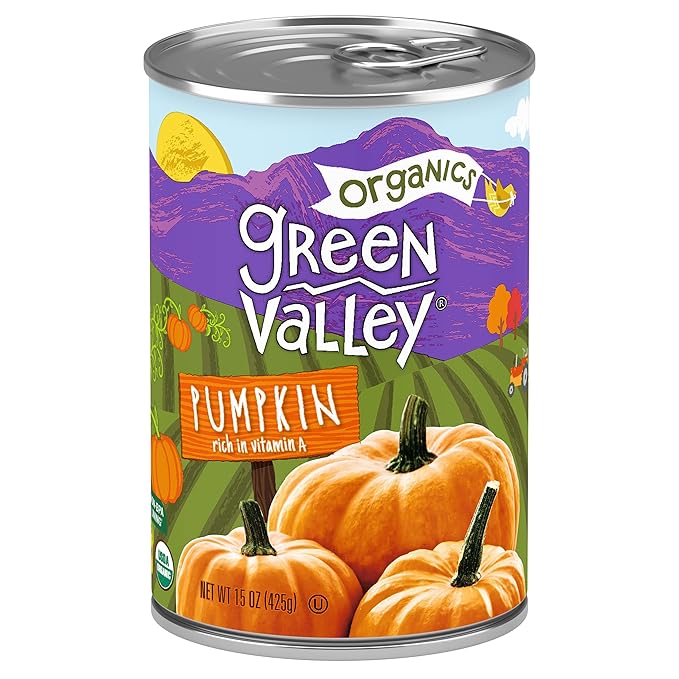 Green Valley Organics Pumpkin | Certified Organic | 100% Dickinson Variety | Sweet Earthy Delicious | Firm & Smooth | Vibrant Autumn Orange | American Grown & Made | 15 oz (Pack of 4)