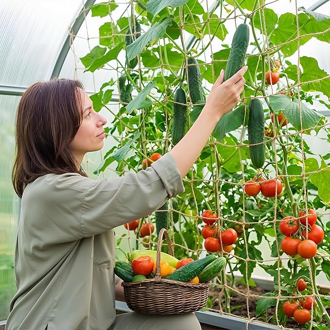 Jute Trellis Netting - Jute Netting for Climbing Plants, Heavy Duty Garden Plant Support Netting for Cucumber, Vine, Fruits & Vegetables Tomato Plants Trellis Net (6.6 x 16.4 Ft, 3.9 Inch Squares)