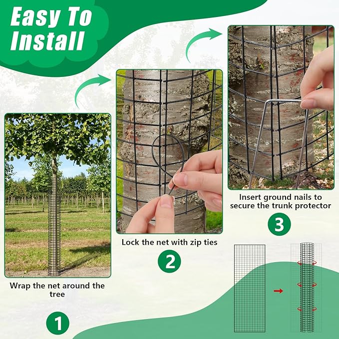 UQM 48 Inch Tree Trunk Protector, 6 Pcs Metal Tree Guards Trunk Protector with Glove & Metal Stakes & Zip Ties, Mesh Tree Bark Protector, Plant Protectors from Deer Animals Mowers Trimmers