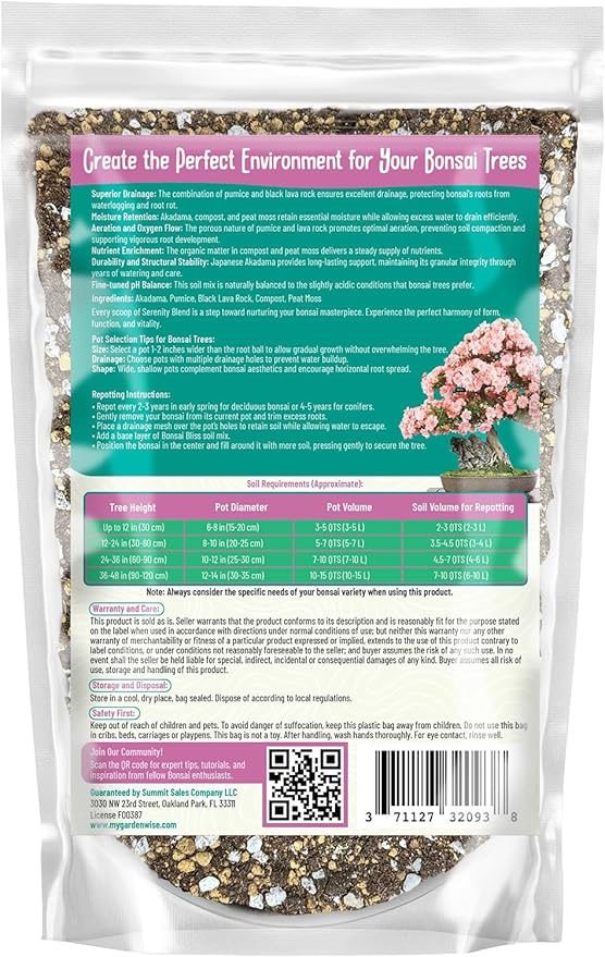 GARDENWISE Serenity Blend Bonsai Soil Mix – Moisture-Retentive & Organic for Flowering, Fruiting, and Tropical Bonsai Trees – Handcrafted in The USA with Akadama & Compost (2 quarts)