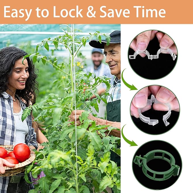 Tomato Clips for Climbing Plants, 100 Pcs Reusable Plastic Tomato Clips Clear, Tomato Trellis Clips for Plants Support, Secured Plastic Plant Clip for Tomatoes Vines Climbing Supplies