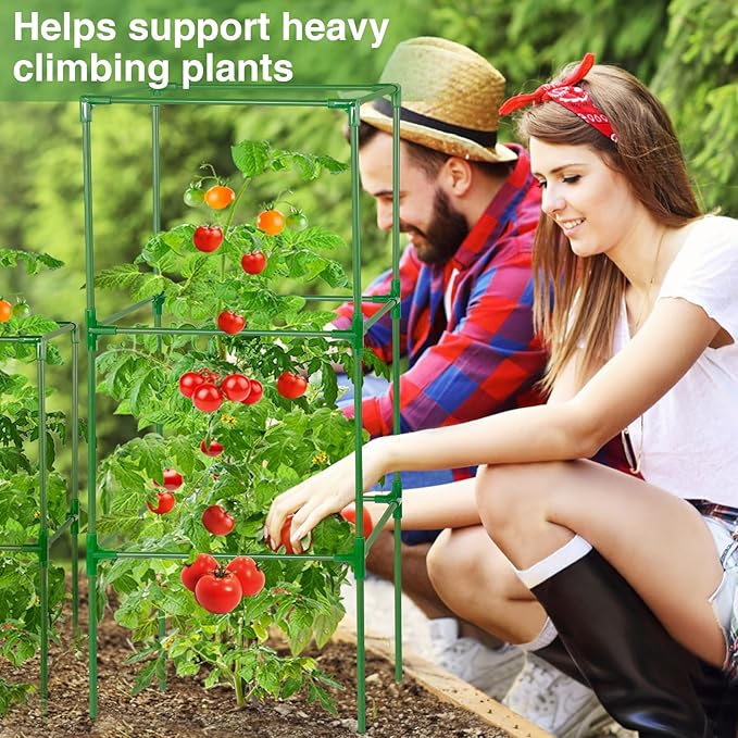 Sturdy Tomato Cage for Garden - 45x14.5x14.5in Easy to Assemble Square Tomato Plant Support Poles, Heavy Duty Metal Plant Tower Stakes Cucumber Trellis for Climbing Vegetable Flowers Fruits, 3 Pack