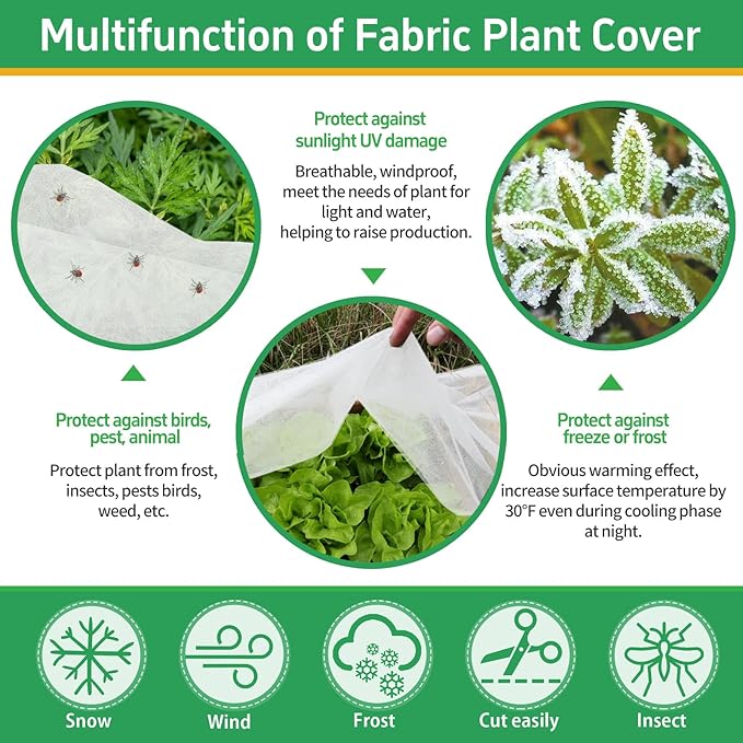 Plant Covers Freeze Protection, 10x33ft Green Frost Blanket for Winter, 1.23 oz/yd² Fabric, Premium Frost Protection Cover, Breathable Garden Row Covers for Outdoor Plants