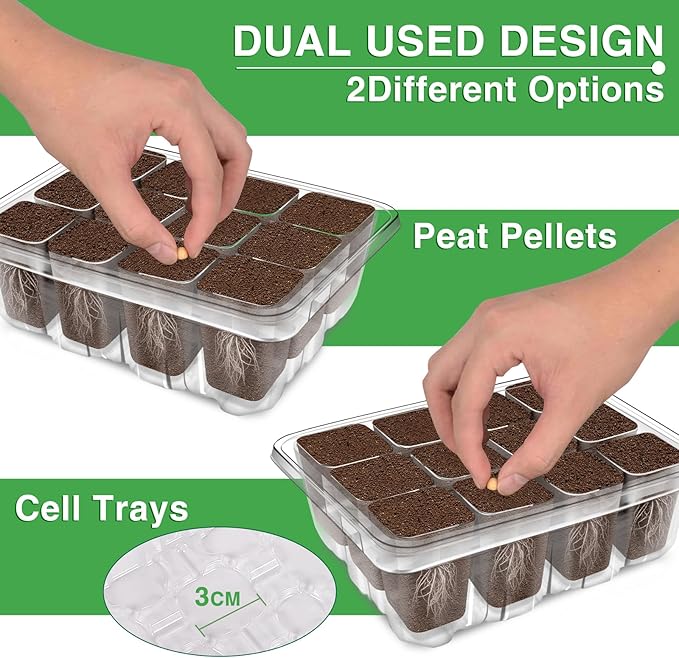 YAUNGEL Seed Starter Tray with Grow Light, 6 Pack Seed Starter Kit with Timing Controller Adjustable Brightness, Thicken Seedling Starter Trays with Humidity Domes Heightened Lids, Transparent