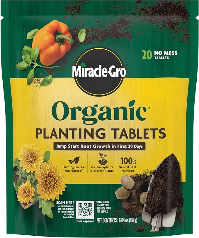 Miracle-Gro Organic Planting Tablets - for Transplants and Starter Plants, Formulated with Calcium, Plant Fertilizer, Boosts Early Rooting, OMRI Listed, 20 Tablets