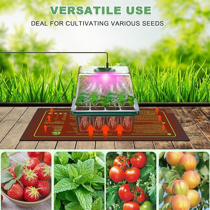 Seed Starter Trays with Grow Lights and Heat Mat, Plant Starting Kit 4 Timing Set Humidity Domes Heightened Lids for Small Mini Greenhouse Germination Seeds Growing Starting (6SET 6TRAY 72 SMALL CELL)