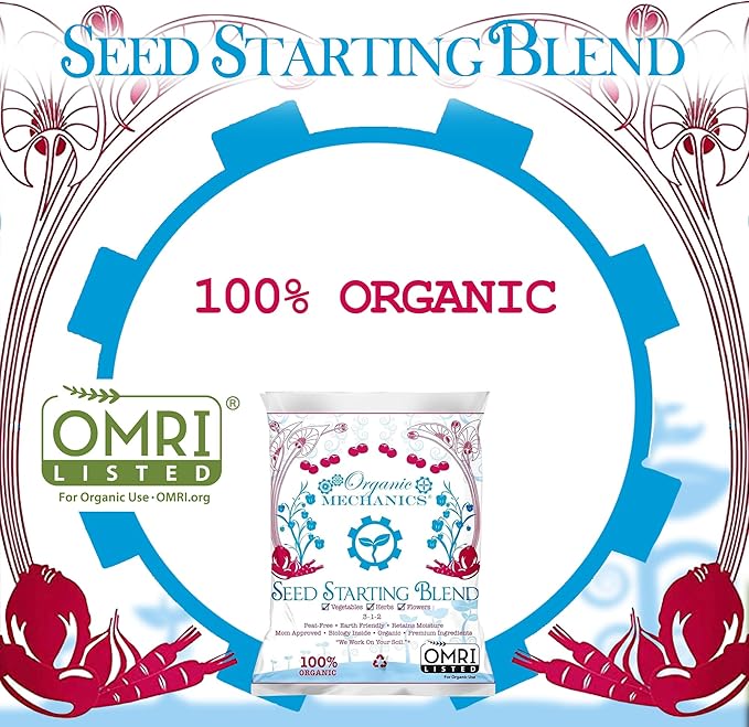 Organic Mechanics Seed Starting Potting Soil Blend, 8 qt (Pack of 4) – Provides Optimal Seed Germination with Coconut Coir, Aged Pine Bark, Rice Hulls, and Worm Castings – Peat-Free & Eco-Friendly