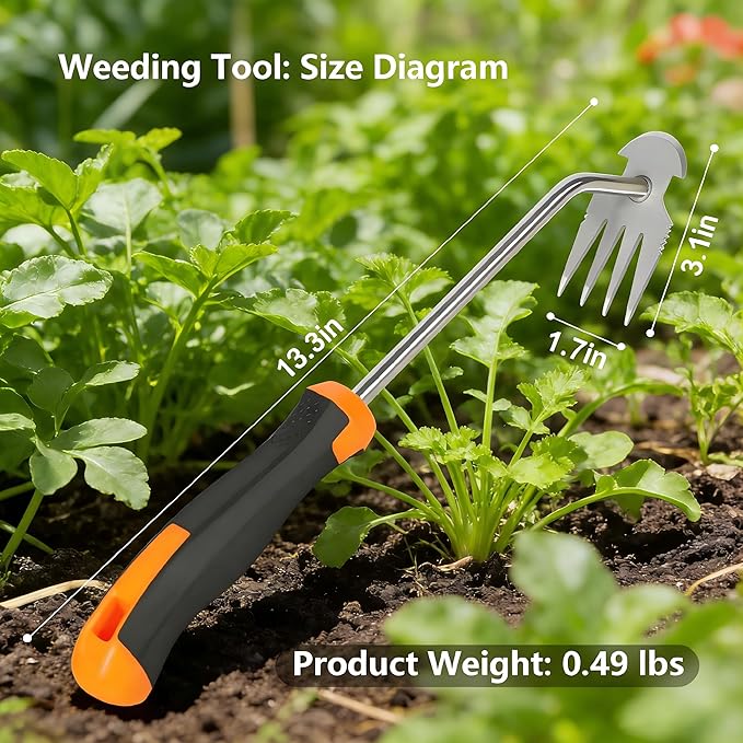 Weed Remover Tool, Portable Garden Weeder, Stainless Steel Weeding Tool with Rubber Handle – Ideal for Backyard Planting, Gardening, and Farm Cultivation