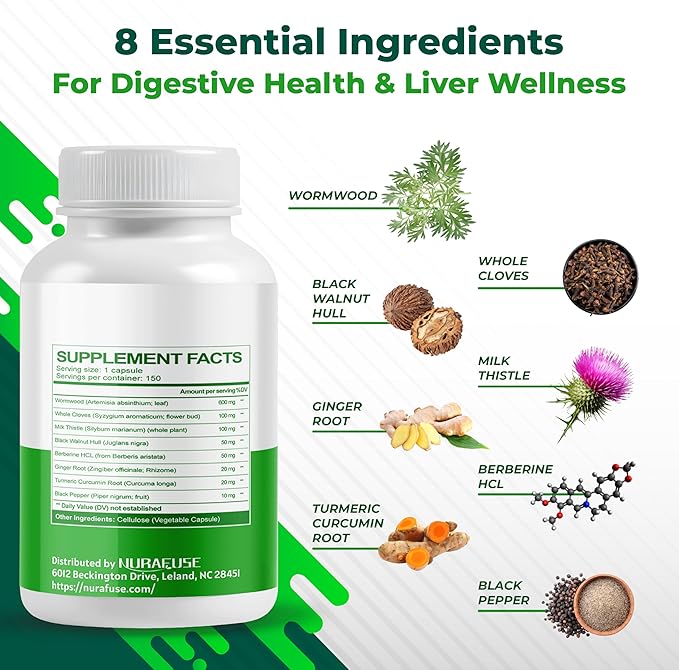 NURAFUSE Wormwood Whole Cloves Milk Thistle with Other Herbs - Support Digestive Health, Liver Wellness