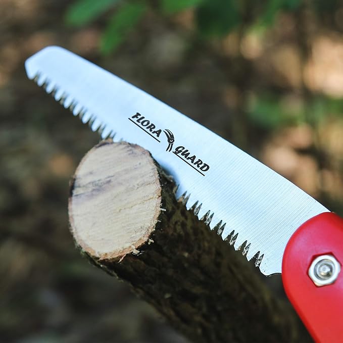 FLORA GUARD 7.7-Inch Folding Saw, Pruning Hand Saw with Triple-Cut Razor Teeth for Wood Cutting, Tree Trimming, and Camping