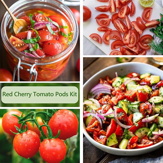 Cherry Tomato Seed Pods Kit for Hydroponics, 12 Pods Grow Anything Kit for Indoor Hydroponics Growing System, Hydroponics Supplies with 12 Grow Sponges, 12 Plant Baskets, 12 Pod Domes and Labels