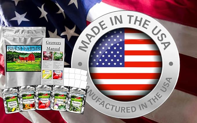 B&KM Farms 30,000+ Survival Seed Kit 5+ Year Supply. 50 Fruit & Vegetable Non-GMO Heirloom Seeds for Planting a Home Garden. Secure Emergency Weather-Proof Package(1, Large)