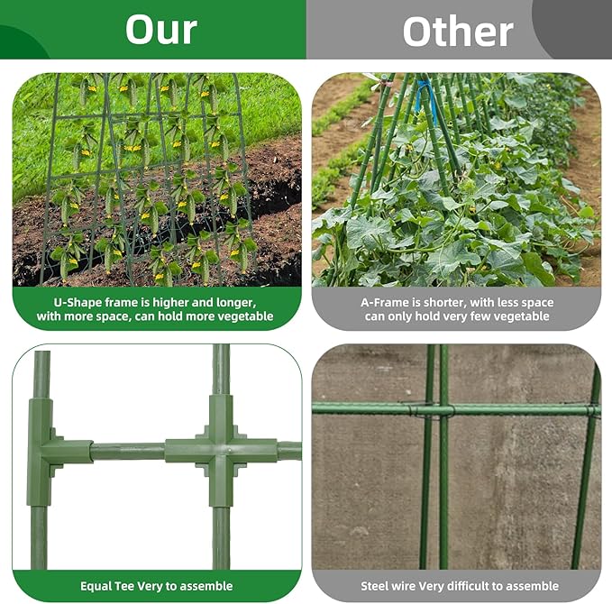 65"×50" Cucumber Trellis for Raised Bed,Tall Metal Arch Garden Trellis for Climbing Plants Outdoor,Vegetables,Plant Support Peas,Fruit,Flower,Grape,Tomato, Bean