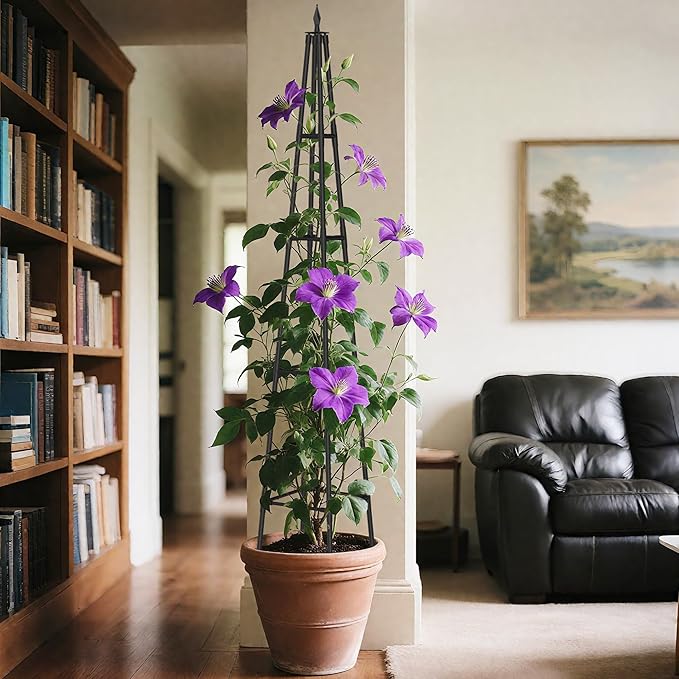 6 FT Obelisk Trellis for Climbing Plants,Garden Trellis with Extra Thickened Plastic-Coated Metal Pipes, Outdoor & Indoor Garden Support for Potted Plants, Black