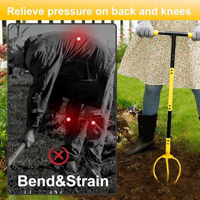 Garden Hand Tiller with Ergonomic Handle, Steel Cultivator Tiller Lawn Aerator Soil Lossener Manual Twist Tiller for Gardening