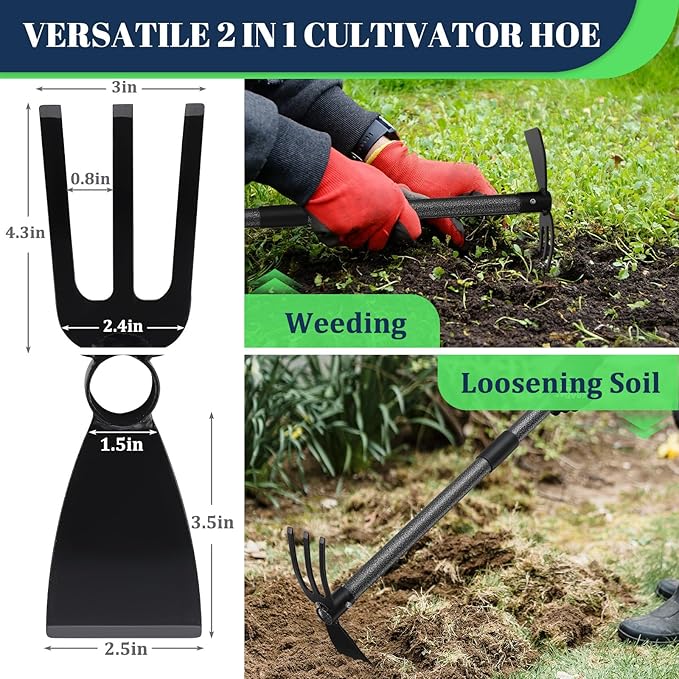 Multi-Purpose Garden Hoe Tool – Heavy Duty Adjustable (16"-30") with Ergonomic Handle, Anti-Rust Coated Steel, for Weeding, Digging, Cultivating – Lawn, Farm, Outdoor Use