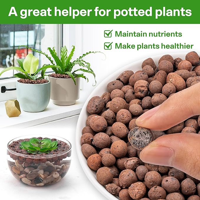 10 LB Expanded Leca Clay Pebbles for Plants, Natural Leca Balls for Indoor Plants, Hydroponic Clay Pebbles for Orchid Potting, Drainage, Aquaponics & Gardening