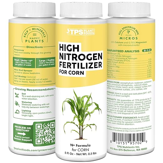 High Nitrogen Fertilizer for Corn – Liquid Plant Food for Strong Stalk Growth, Deep Green Leaves & Bigger Ear Development, 1 Gallon