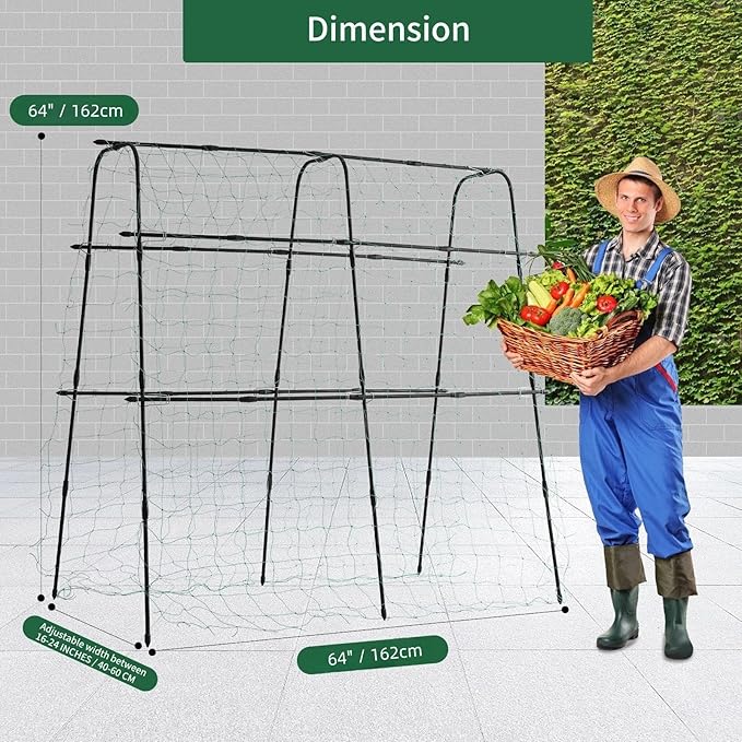 lalahoni Garden Cucumber Trellis for Climbing Plants Outdoor, 5.3 FT Tall Metal Arch Plant Support Vegetable Fruit Flower Vine Plant, Pea Tunnel A-Frame Raised Bed, with Netting, Black, RJ-HPZZ160