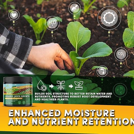 High Nitrogen Humic Acid Organic Garden Fertilizer, Soil Activator for Plants – Fertilizer, Conditioner, & Soil Amendments - Water Soluble Humic Acid for Plants by Humate USA Organic Juice Growth 150g