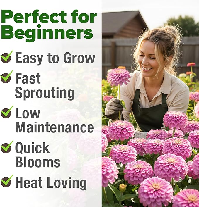 HOME GROWN Pink Zinnia Seeds – 300 Luminosa Zinnias 0.5g, Easy to Grow Annual Flower Seeds for Planting Outdoors for 2026, Fast Blooming, Heat Tolerant Herb Seed Garden Companion (Zinnia elegans)