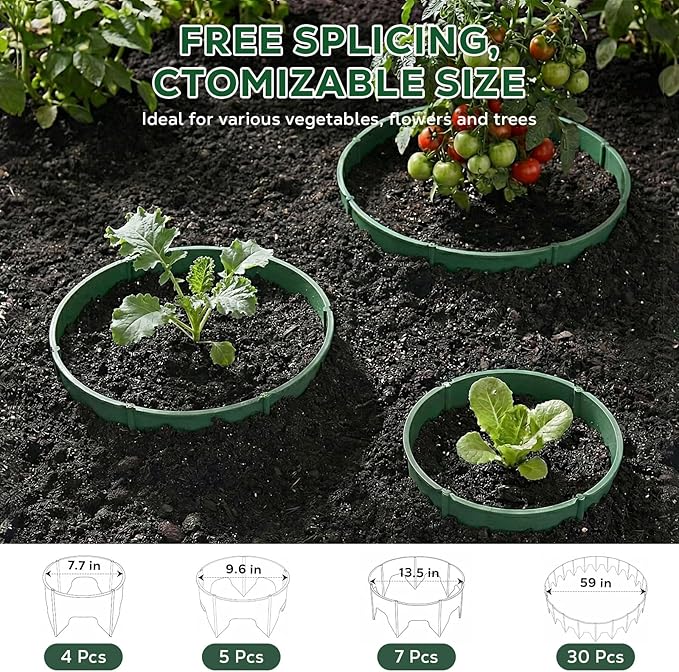 MoKo 6 PCS 10 Inch Plant Rings for Outdoor Plants, Protective Garden Edging Border for Water Retention, Reusable PVC Planting Ring for Yards, Greenhouse, Lawn, Shrubs, Vegetables, Herbs and Flowers