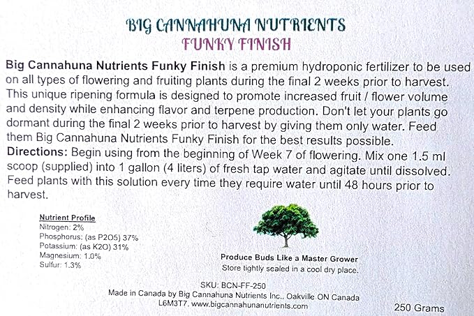 Big Cannahuna Nutrients Funky Finish - Premium Hydroponic Finishing Formula (250, Grams)