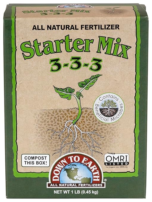 Down To Earth All Natural Fertilizers Organic Starter Mix - Plant Food for Starts, Transplants, New Gardens, Containers 3-3-3, 1 lb